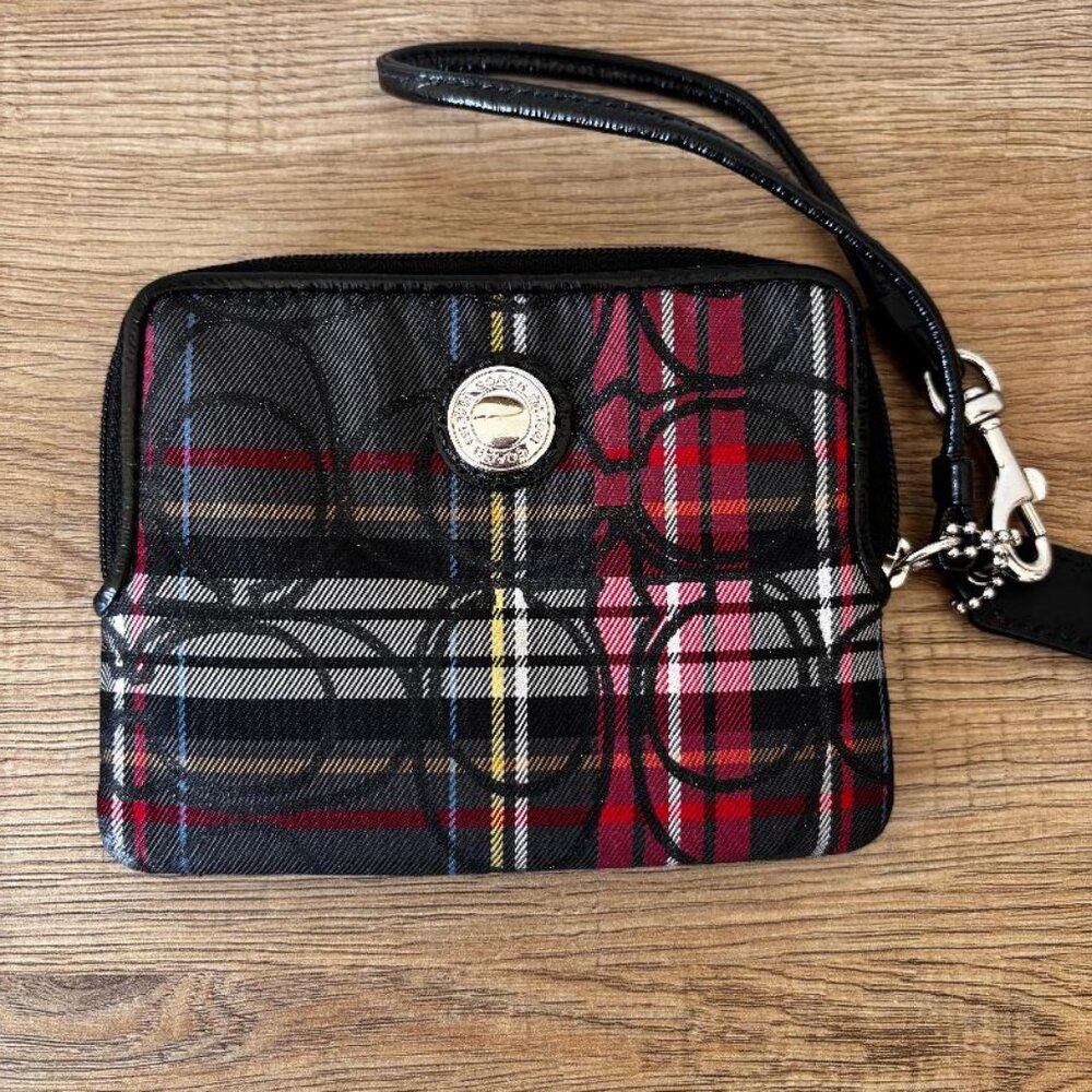 Vintage Y2K Coach Poppy Tartan Plaid Red/Black Crossbody Bag & Matching Wristlet - Picture 8 of 10